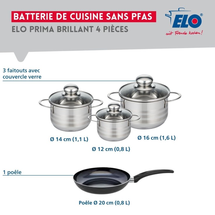 Batterie de cuisine Prima Brillant en aluminium et inox - 12/14/16/20 cm