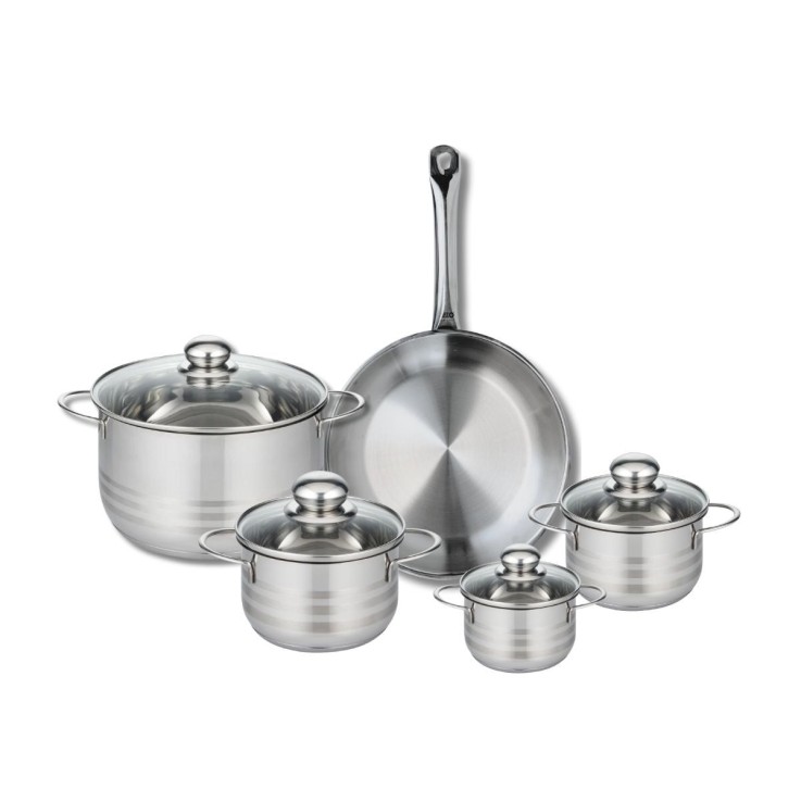 Batterie de cuisine Profi Brillant en inox - 1 poêle et 4 faitouts