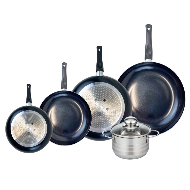 Batterie de cuisine Prima Brillant en aluminium et inox - 16, 20, 24, 28 et 32 cm - noire