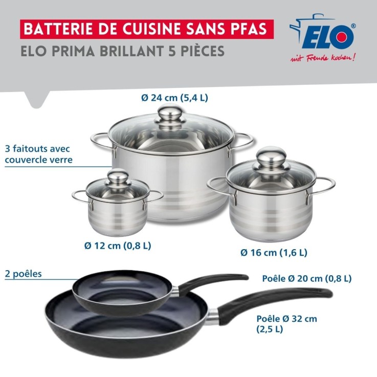 Batterie de cuisine Prima Brillant en aluminium et inox - 5 pièces