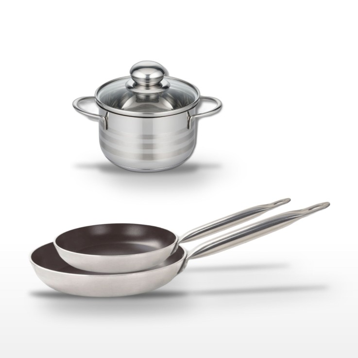 Batterie de cuisine Bistro Line en aluminium et inox - 28/32/16 cm - noire