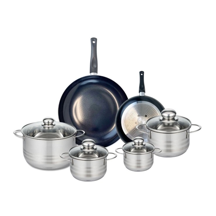 Batterie de cuisine Prima Brillant en aluminium et inox - 6 pièces - noir