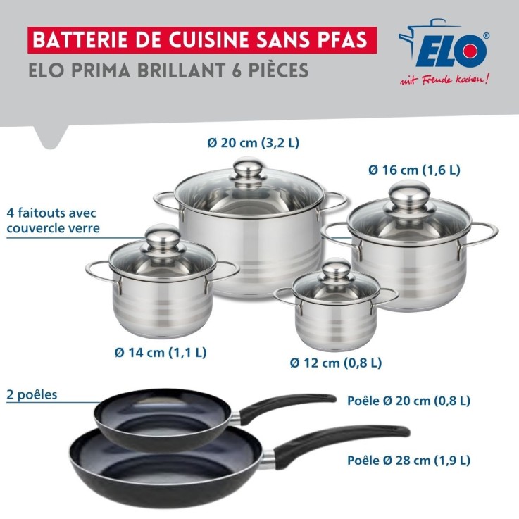 Batterie de cuisine Prima Brillant en aluminium et inox - 6 pièces - noir
