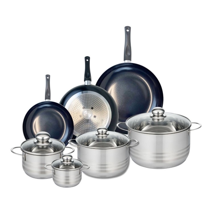 Batterie de cuisine Prima Brillant en aluminium et inox - 7 pièces - noir