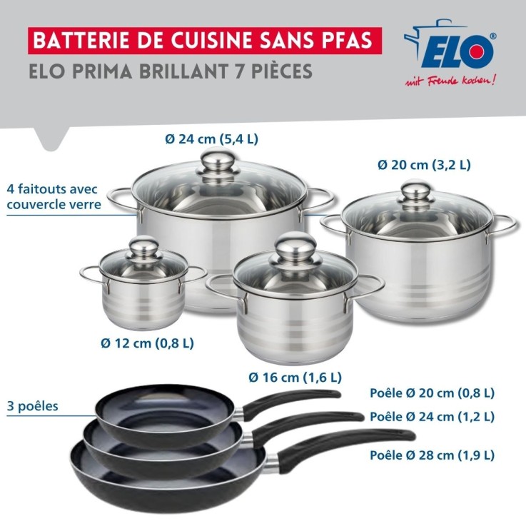Batterie de cuisine Prima Brillant en aluminium et inox - 7 pièces - noir