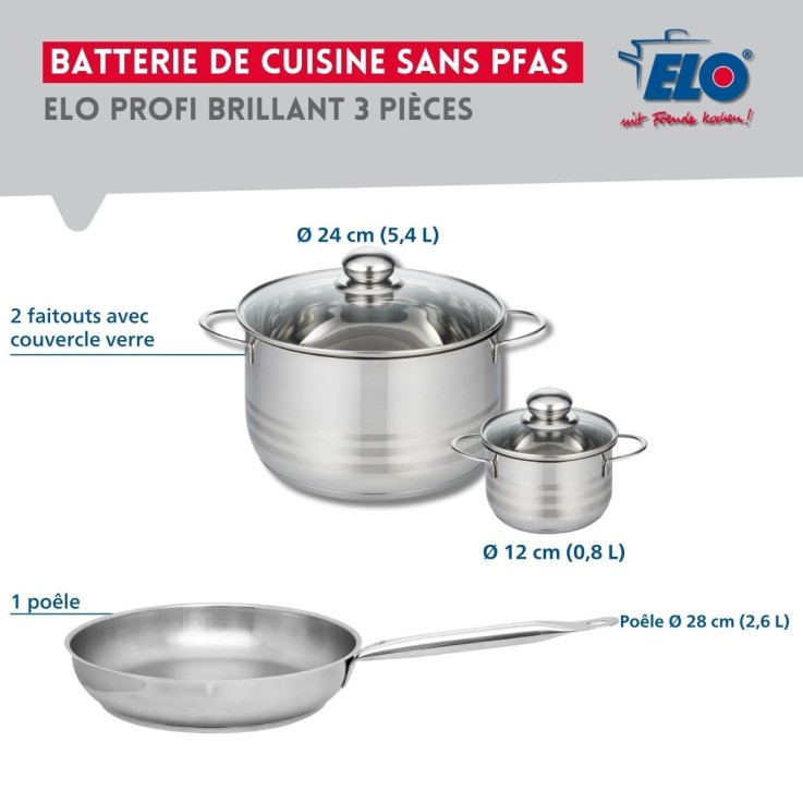 Batterie de cuisine Profi Brillant en inox - 28 cm - 12 et 24 cm