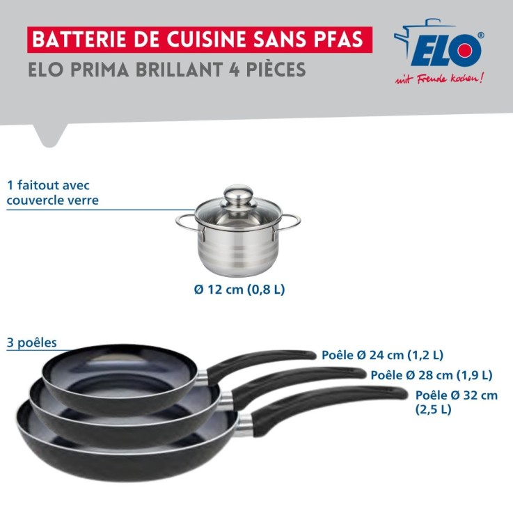 Batterie de cuisine Prima Brillant en aluminium et inox - 4 pièces
