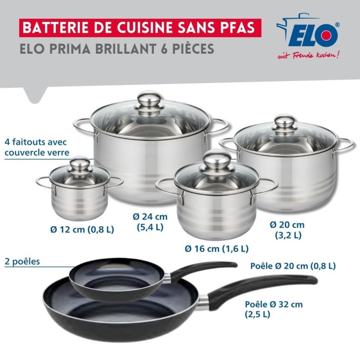 Batterie de cuisine Prima Brillant en aluminium et inox - 12 à 32 cm
