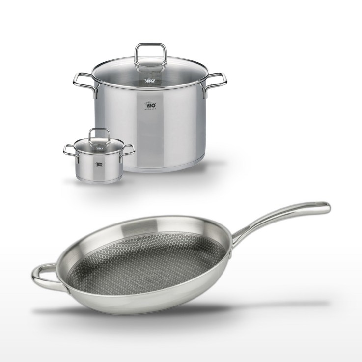 Batterie de cuisine Relief Evolution en inox - 32, 26 et 14 cm