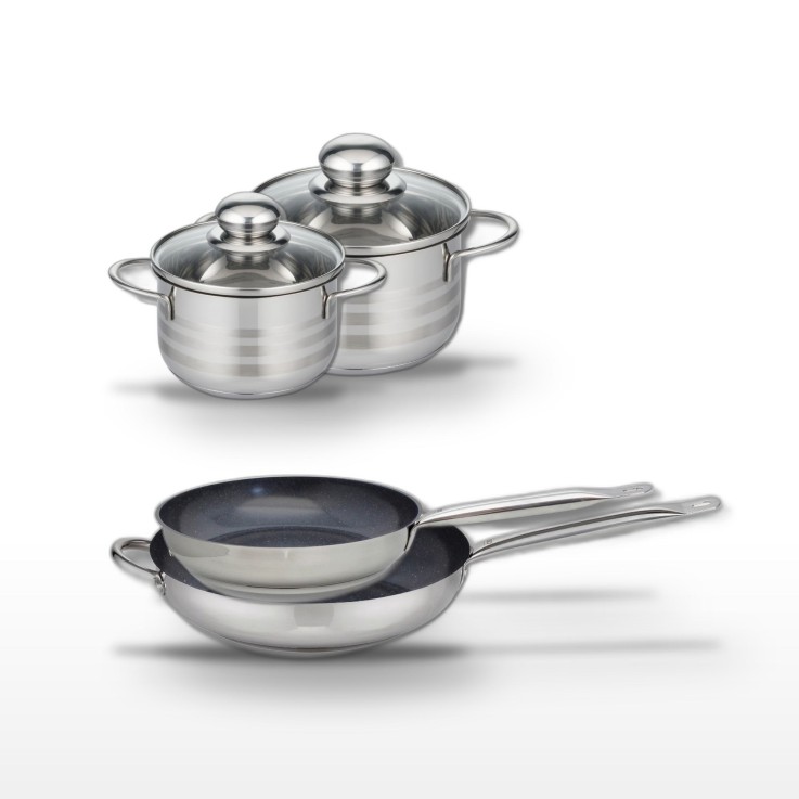Lot de poêles et faitouts en inox - 28/32 cm - 12/14 cm