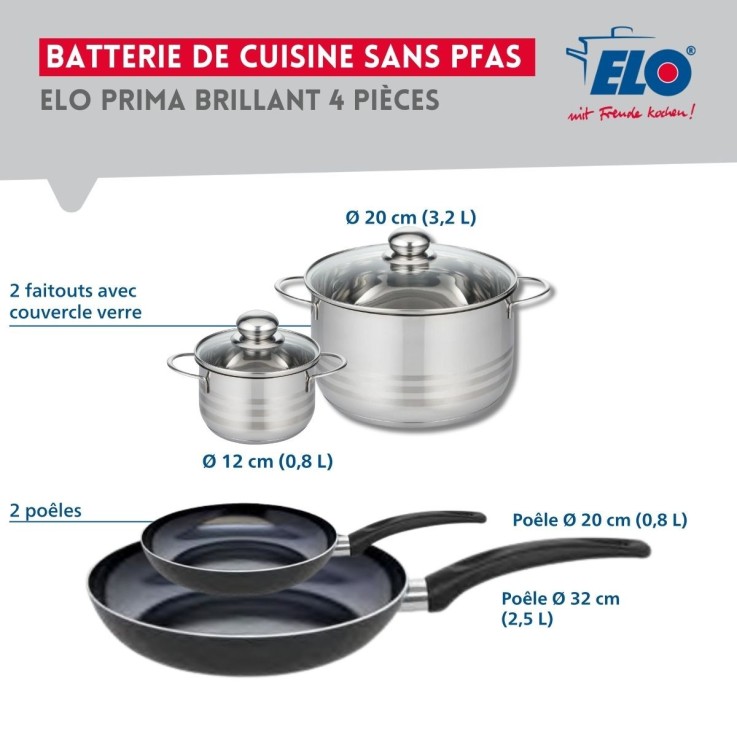 Ensemble de poêles et faitouts Prima Brillant en aluminium et inox