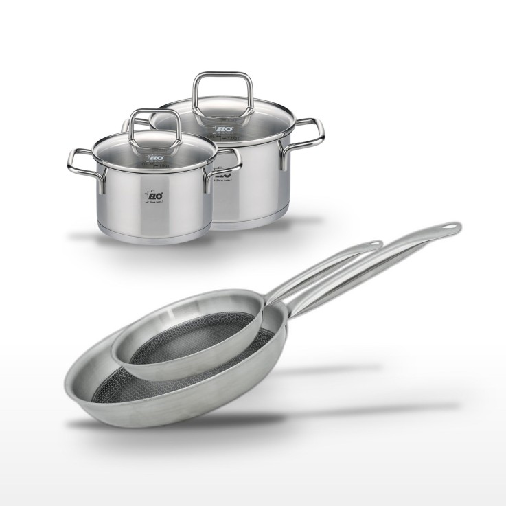 Batterie de cuisine Relief Solution en inox - 28/24 et 14/12 cm - noire