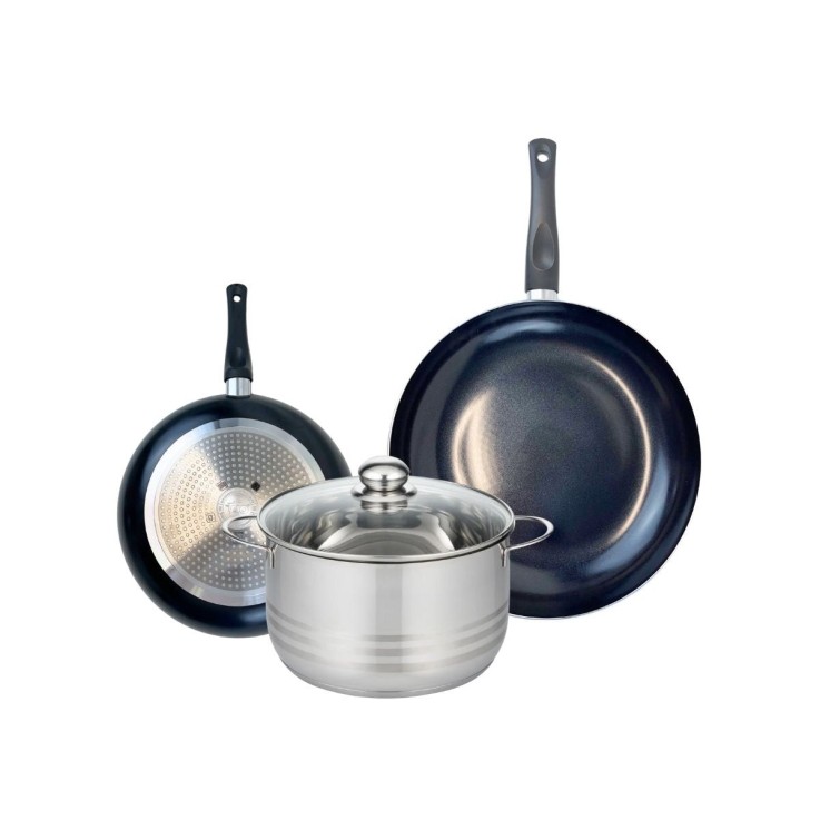 Batterie de cuisine Prima Brillant en aluminium et inox - 24/32 cm - noir