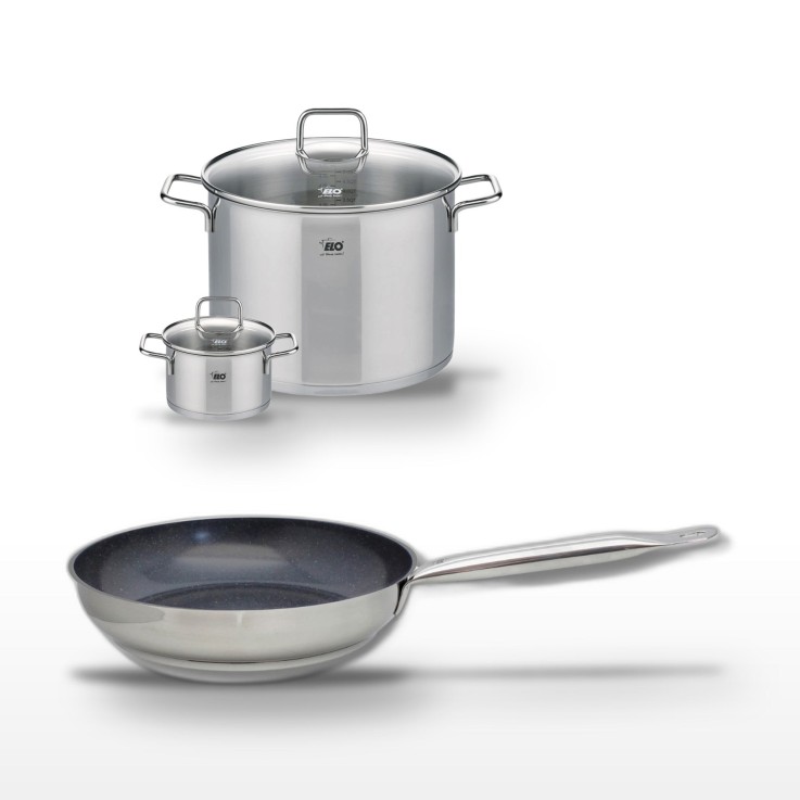 Batterie de cuisine Profi Therm Platinum en inox et céramique - 24/14/26 cm
