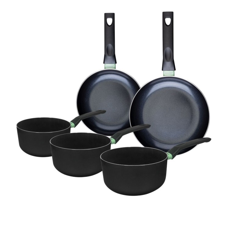 Batterie de cuisine Brandao en aluminium recyclé - 2 poêles, 3 casseroles - noire