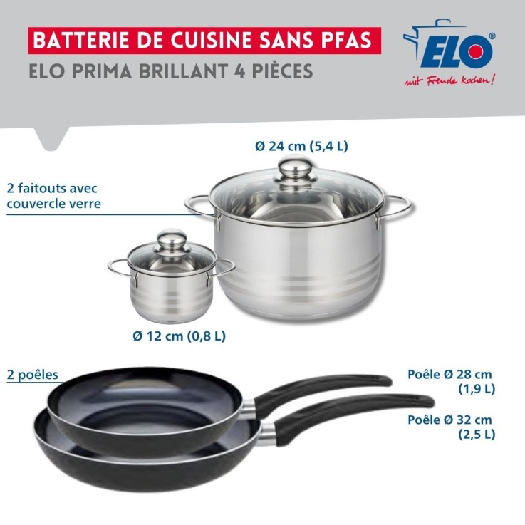 Batterie de cuisine Prima Brillant en aluminium et inox - 28/32 cm - 12/24 cm
