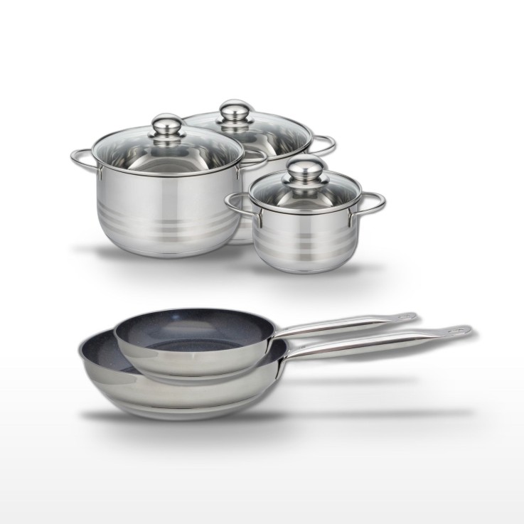 Batterie de cuisine Profi Therm Platinum en inox - 2 poêles, 3 faitouts