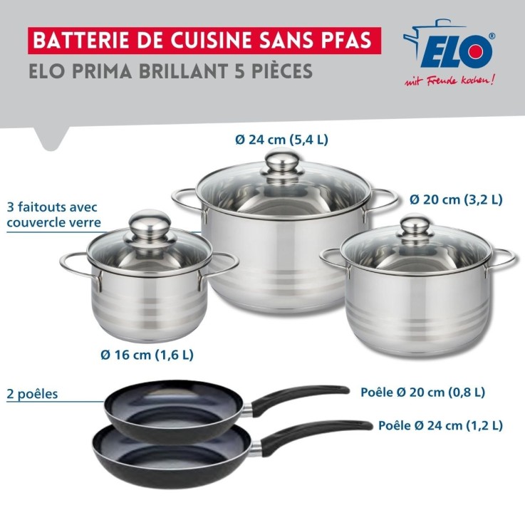 Batterie de cuisine Prima Brillant en aluminium et inox - 5 pièces - noire