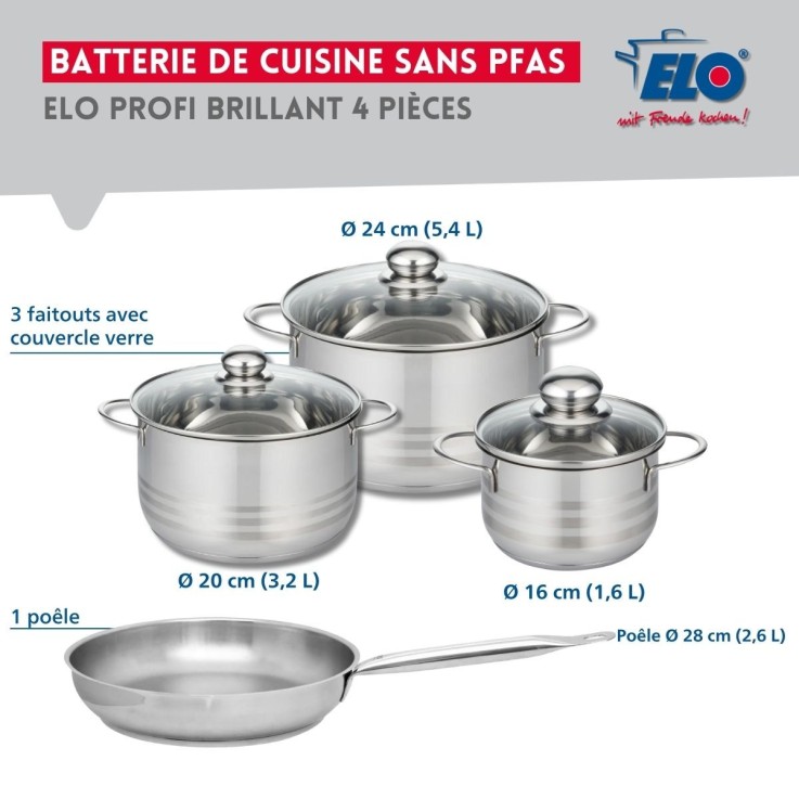 Batterie de cuisine Profi Brillant en inox - 16/20/24/28 cm