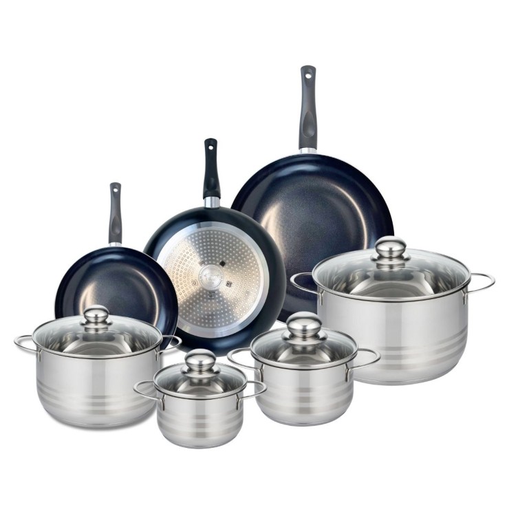 Batterie de cuisine Prima Brillant en aluminium et inox - 7 pièces - noire