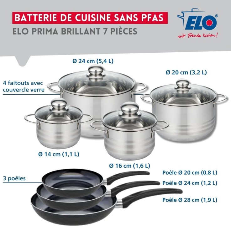 Batterie de cuisine Prima Brillant en aluminium et inox - 7 pièces - noire