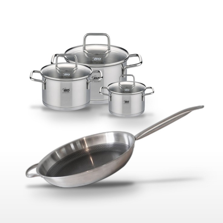 Batterie de cuisine Relief Solution en inox - 12/16/20 cm - poêle 32 cm