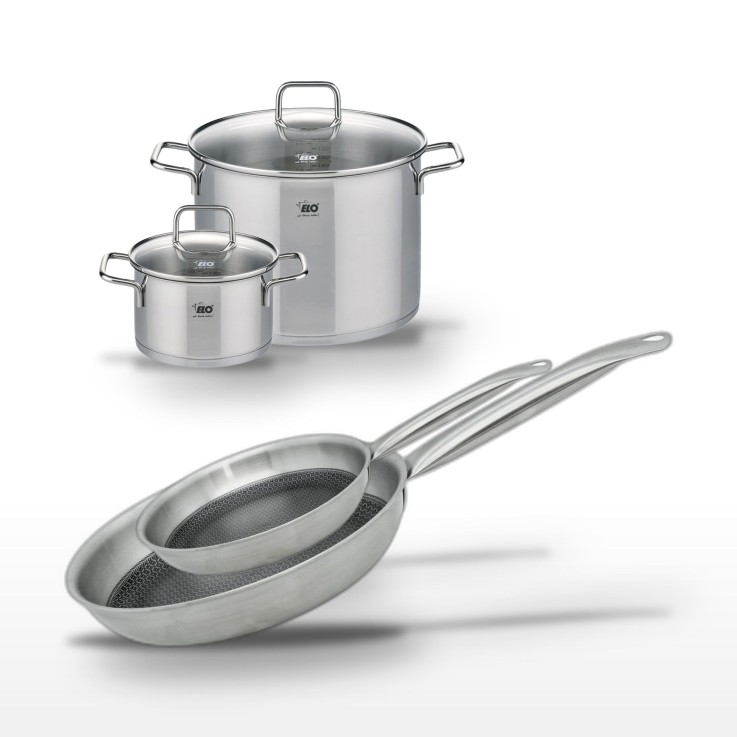 Batterie de cuisine Relief Solution en inox - 24/28 cm et 20/26 cm