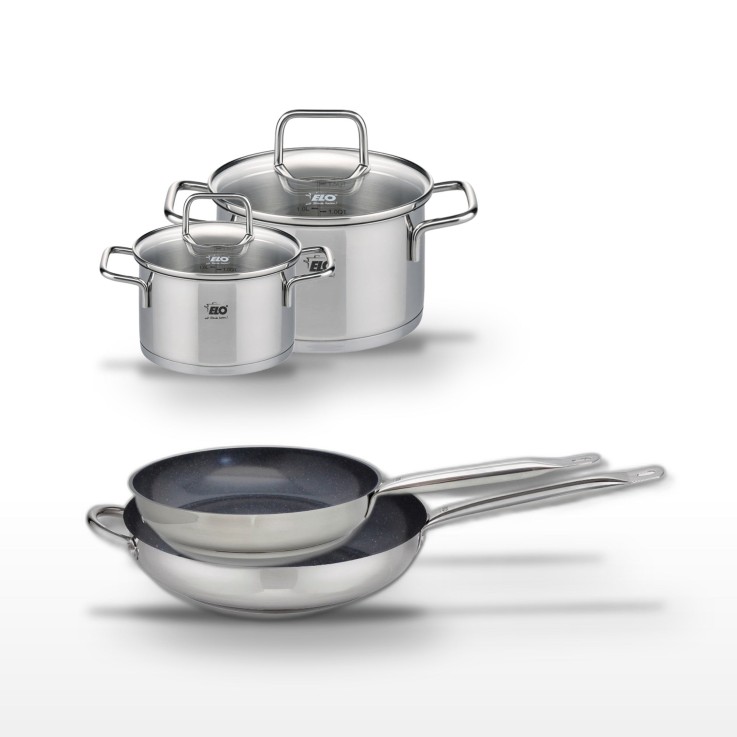 Lot de 2 poêles et 2 faitouts en inox - 28 et 32 cm