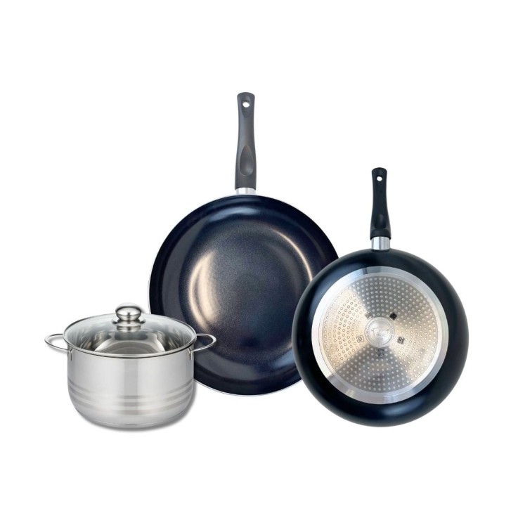 Batterie de cuisine Prima Brillant en aluminium et inox - 20/28/32 cm - noir