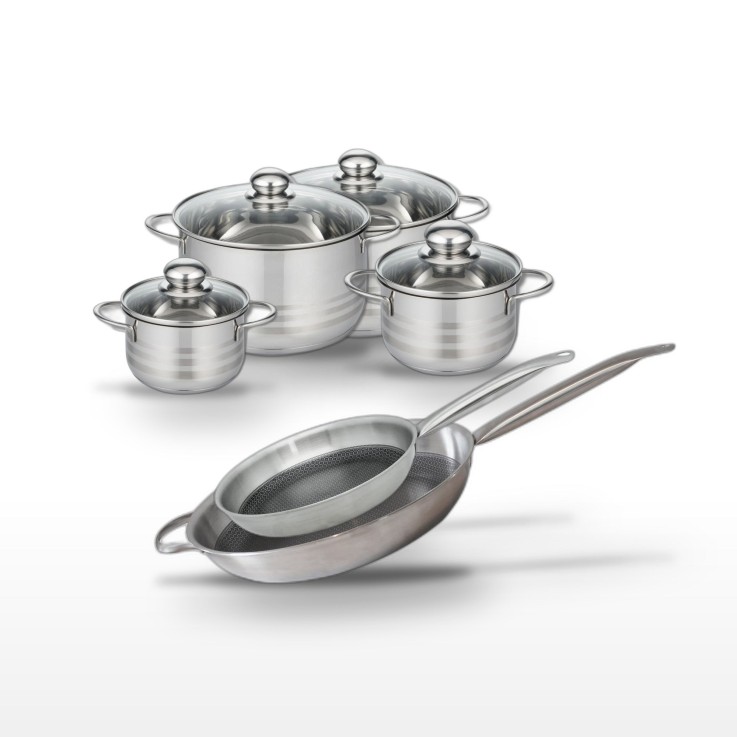 Batterie de cuisine Relief Solution en inox - 6 pièces - noire