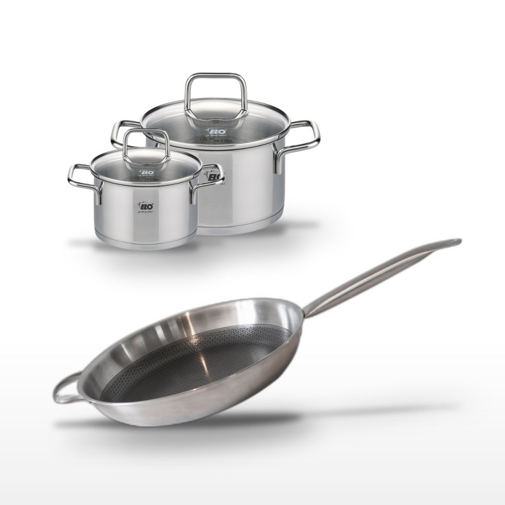 Lot de poêle et faitouts Relief Solution en inox - 32 cm