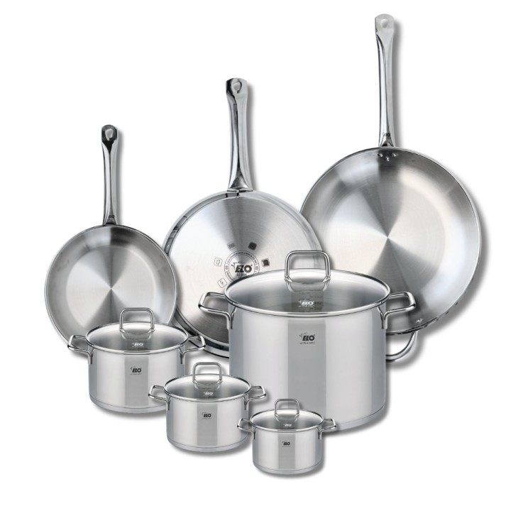 Batterie de cuisine Profi Citrin en inox - 3 poêles et 4 faitouts