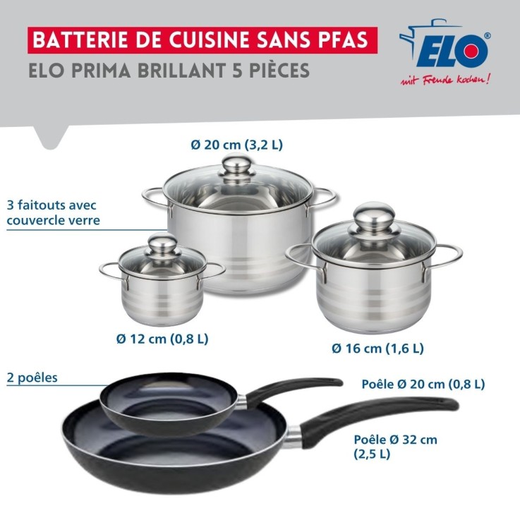 Batterie de cuisine Prima Brillant en aluminium et inox - 5 pièces