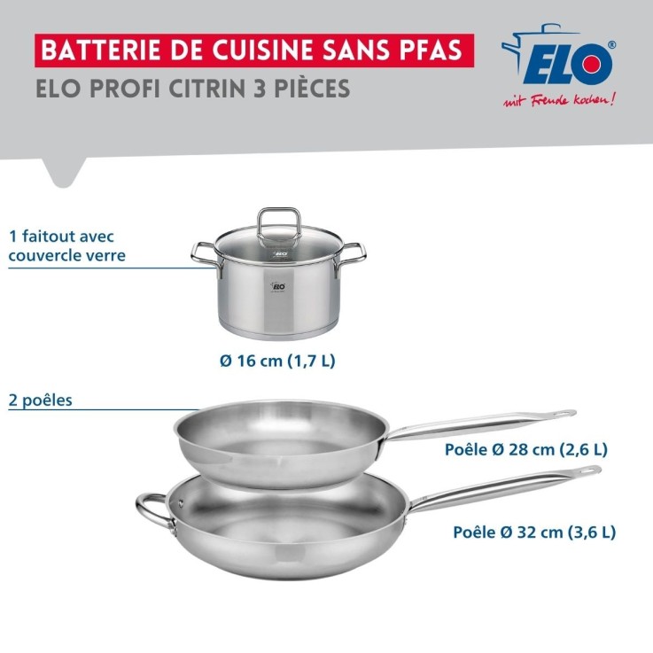 Batterie de cuisine Profi Citrin en inox - 28, 32 et 16 cm