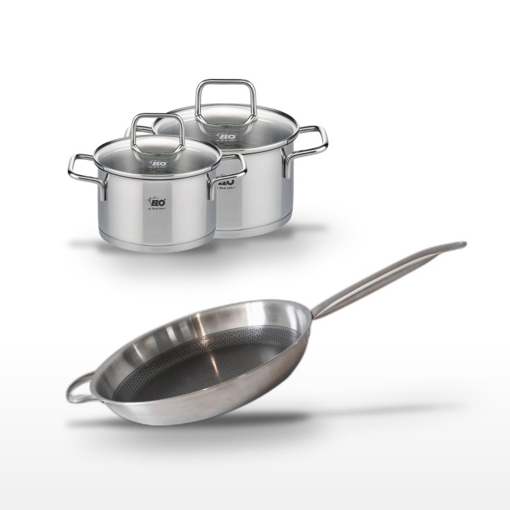 Batterie de cuisine Relief Solution en inox - 14/16/32 cm - grise