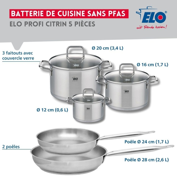 Batterie de cuisine Profi Citrin en inox - 5 pièces