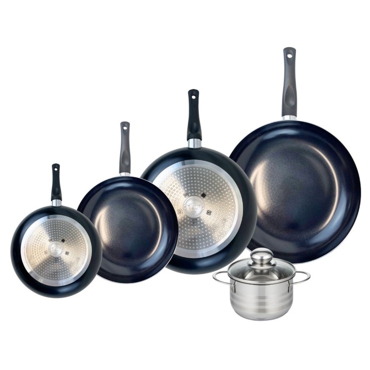 Batterie de cuisine Prima Brillant en aluminium et inox - 20/24/28/32/14 cm - noire
