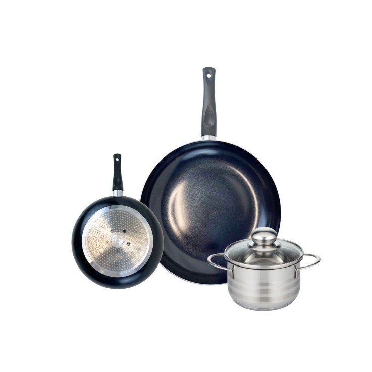 Ensemble de poêles et faitout Prima Brillant en aluminium et inox - 20, 32 et 16 cm