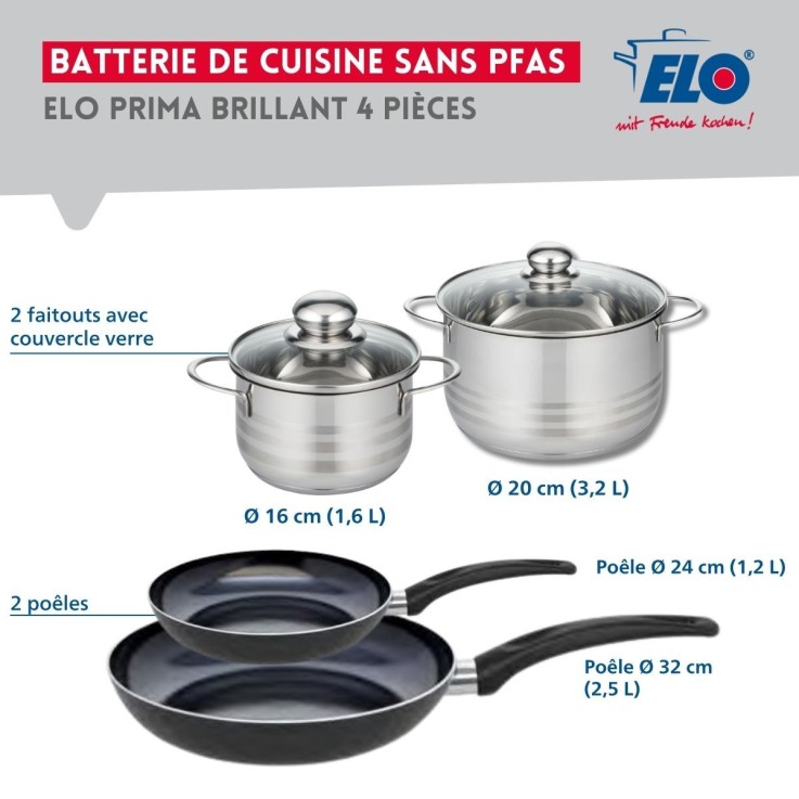 Batterie de cuisine Prima Brillant en aluminium et inox - 4 pièces