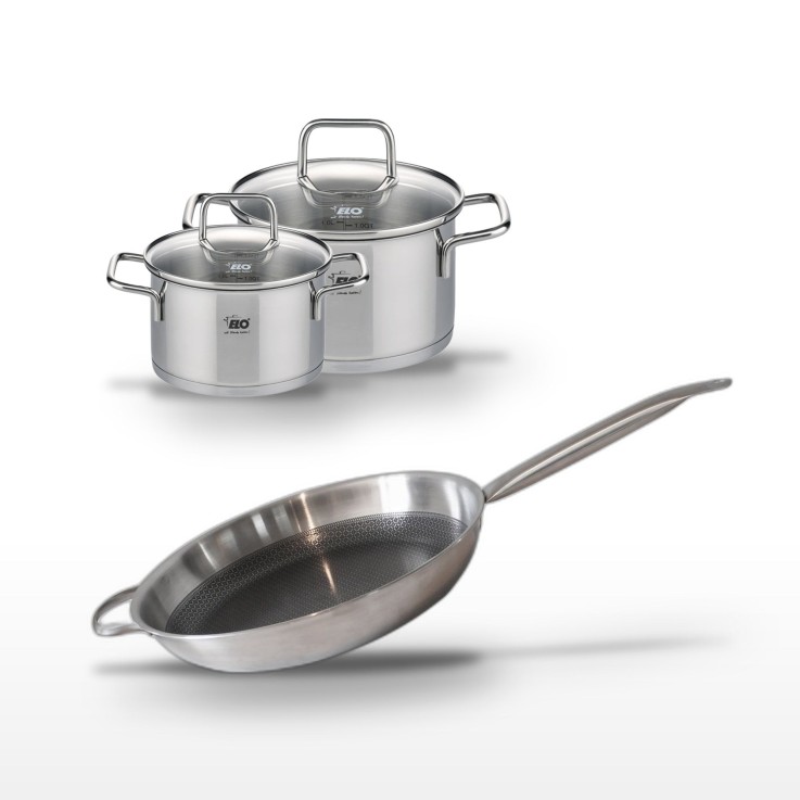 Batterie de cuisine Relief Solution en inox et aluminium - 16/20/32 cm - gris