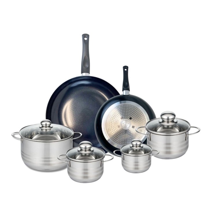 Batterie de cuisine Prima Brillant en aluminium et inox - 6 pièces - noire