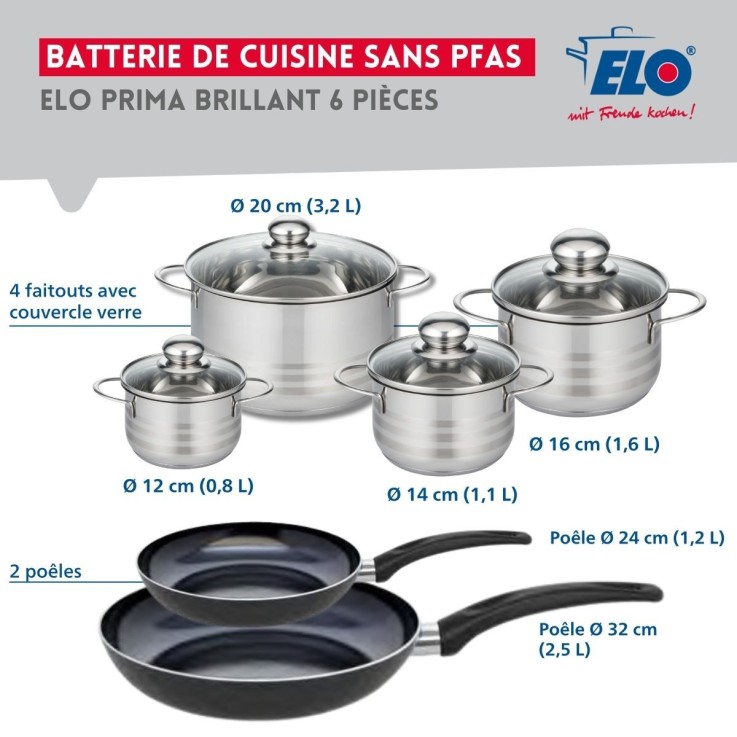 Batterie de cuisine Prima Brillant en aluminium et inox - 6 pièces - noire