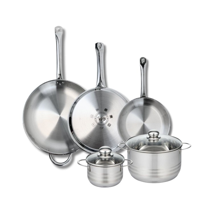 Batterie de cuisine Profi Brillant en inox - 3 poêles et 2 faitouts