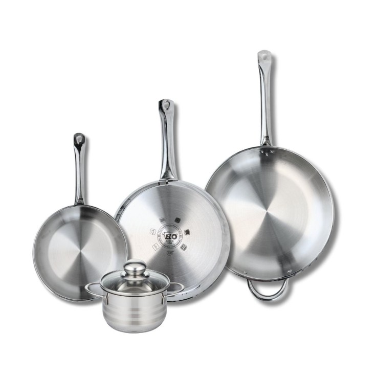 Batterie de cuisine Profi Brillant en inox - 3 poêles et 1 faitout