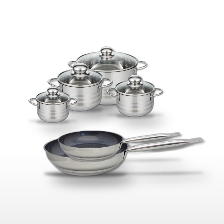 Batterie de cuisine Profi Therm Platinum en inox - 2 poêles à revêtement céramique et 4 faitouts