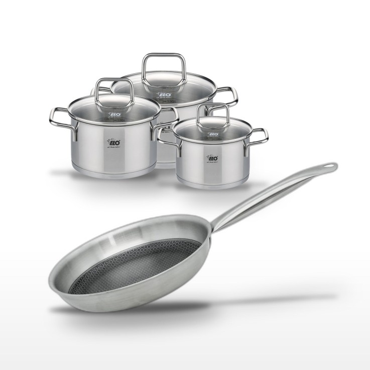 Lot de 3 faitouts et poêle Relief Solution en inox - 28 cm