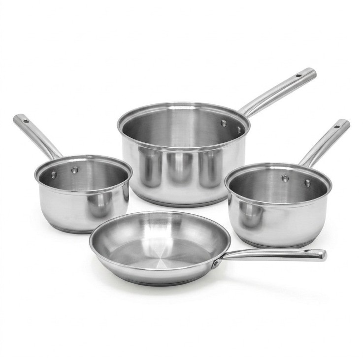 Batterie de cuisine Rhona en inox - 3 casseroles 18/20/22 cm et poêle 20 cm