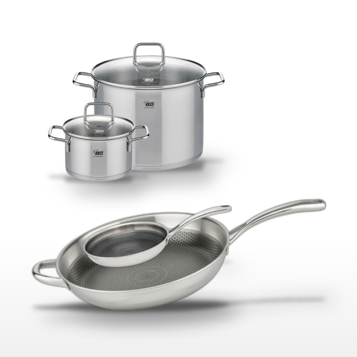 Batterie de cuisine Relief Evolution en inox - 20/24/26/32 cm