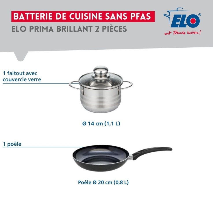 Batterie de cuisine Prima Brillant en aluminium et inox - 20/14 cm - noire