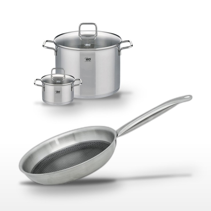 Batterie de cuisine Relief Solution en inox et verre - 16/24/26 cm - noire